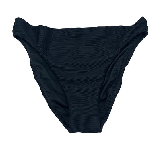 New J. Crew Black Ribbed High Rise Waisted Cheeky Bikini Swim Suit Bottom Medium - Picture 3 of 7